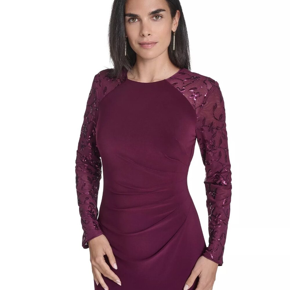 Jessica Howard Petite Raglan Sleeve Gown Burgundy - Picture 4 of 6